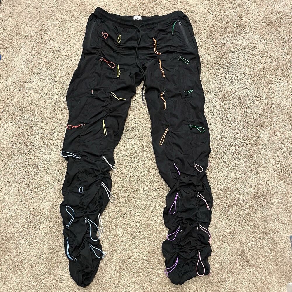 EPTM Rainbow Bungee Cord Nylon Track Pants Mens Size Large 34 Streetwear Joggers